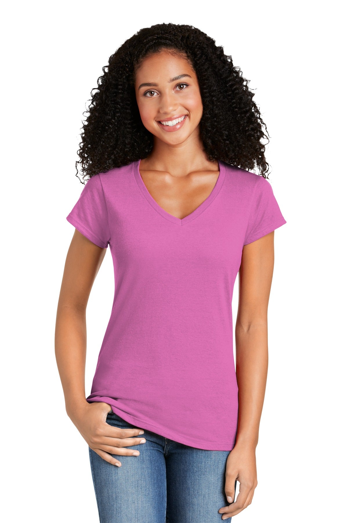 Front View of Azalea Gildan Softstyle Women's Fit V-Neck T-Shirt. 64V00L - S