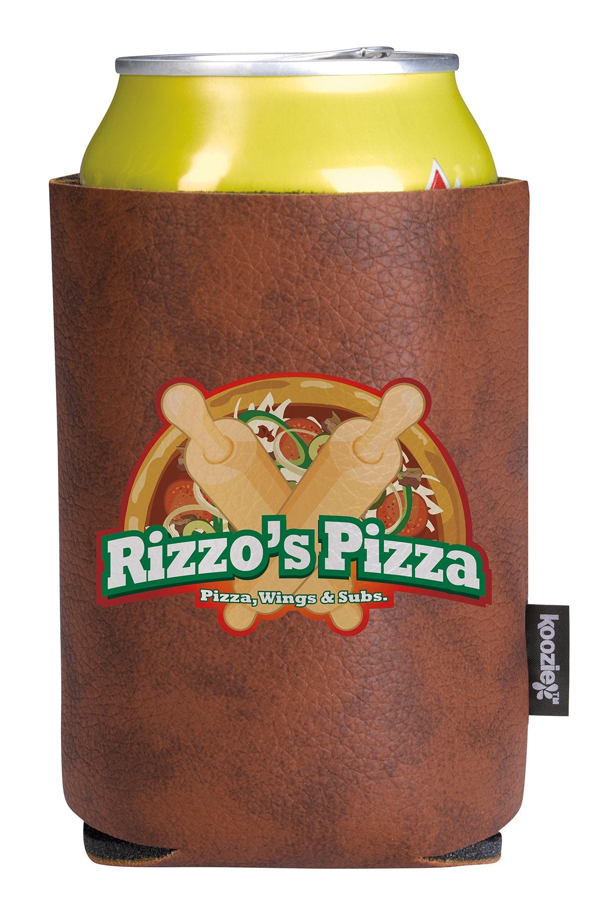 Front View of Black Koozie® Leather-Like Can Cooler