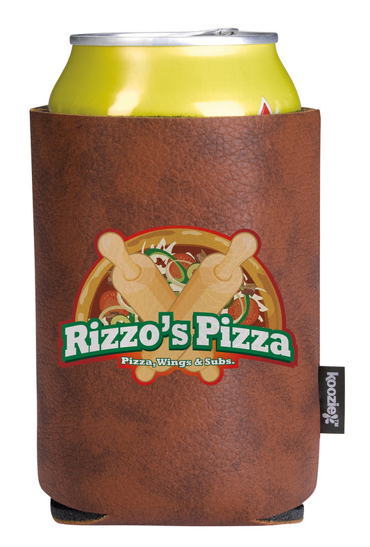 Front View of Black Koozie® Leather-Like Can Cooler