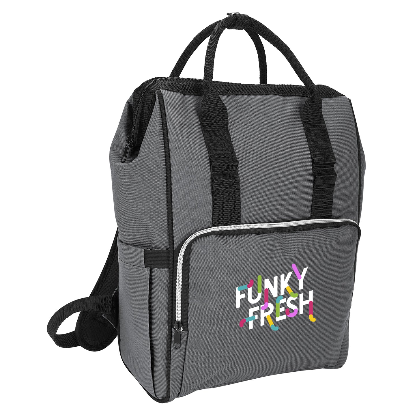 Front View of Gray Cooler Tote-Pack