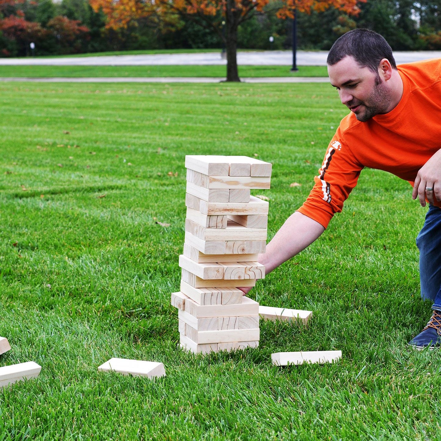 Front View of Black Giant Tumble Tower Game