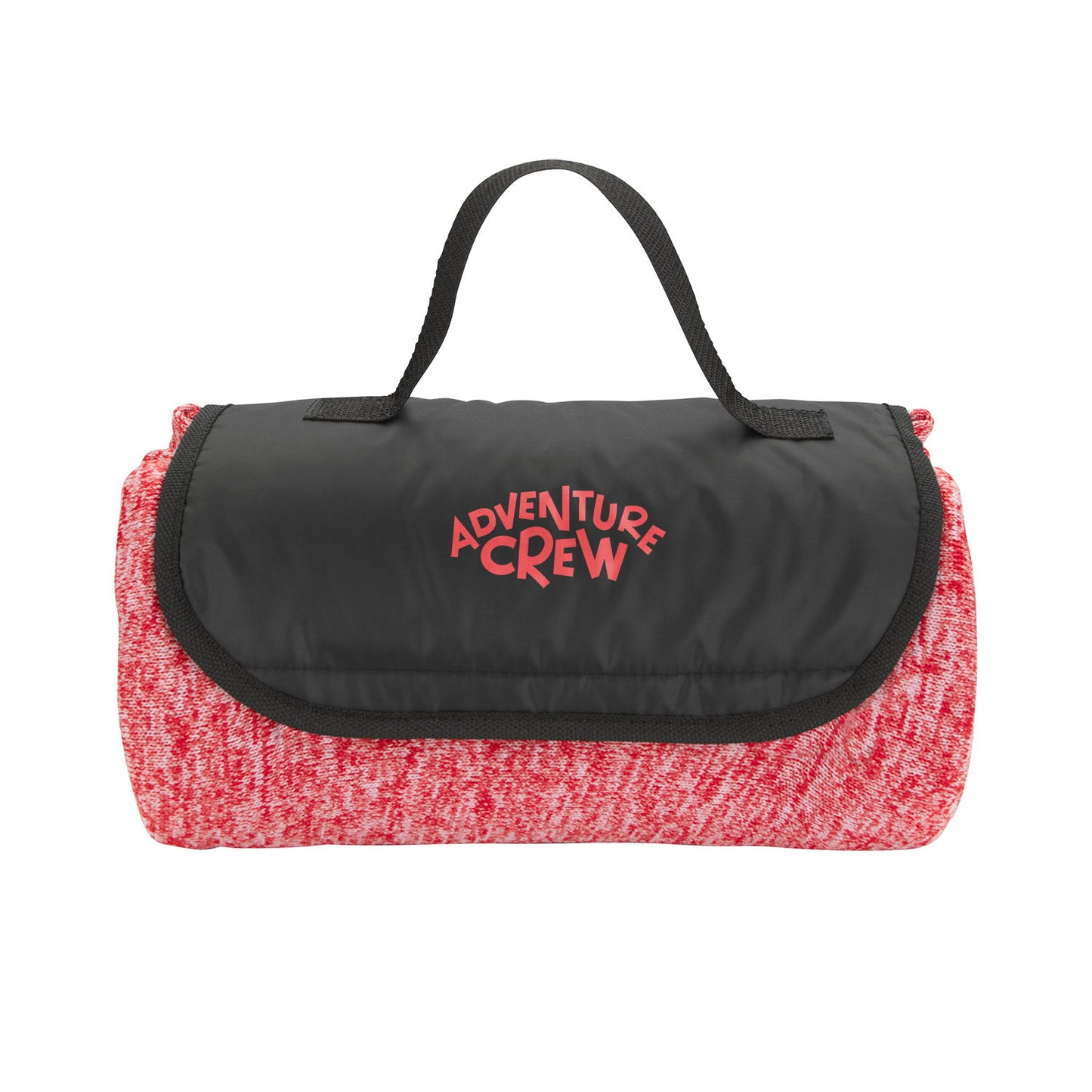 Front View of Black Heathered Fold Up Blanket