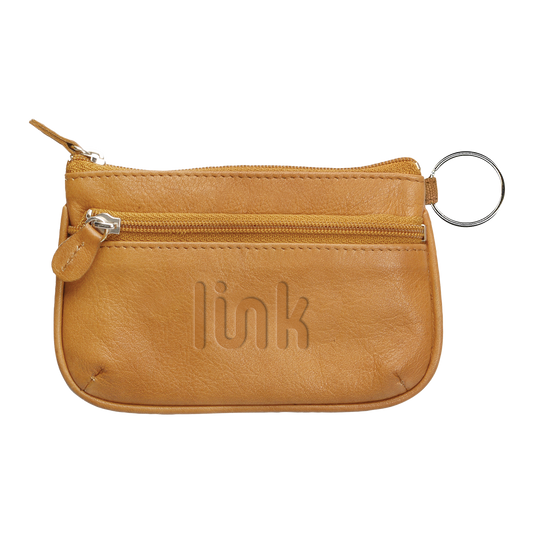 Front View of Tan Andrew Philips® Leather Coin Case & ID Holder Wallet