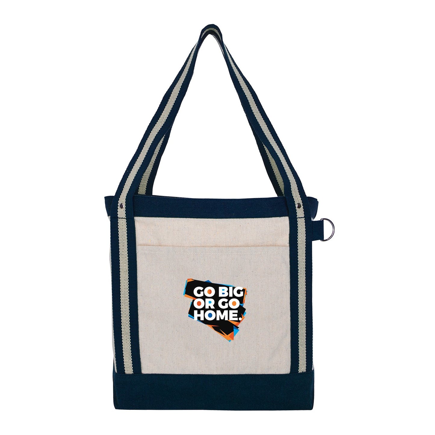 Front View of Black V Natural Striped Recycled Cotton Boat Bag