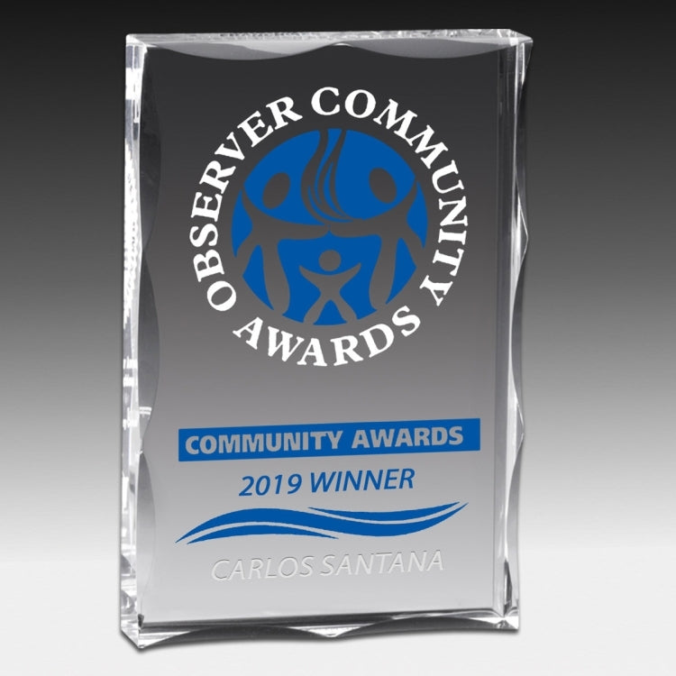 Laser Engraved Scalloped Edge Rectangular Acrylic Paperweight Award (4"x 6"x 1")