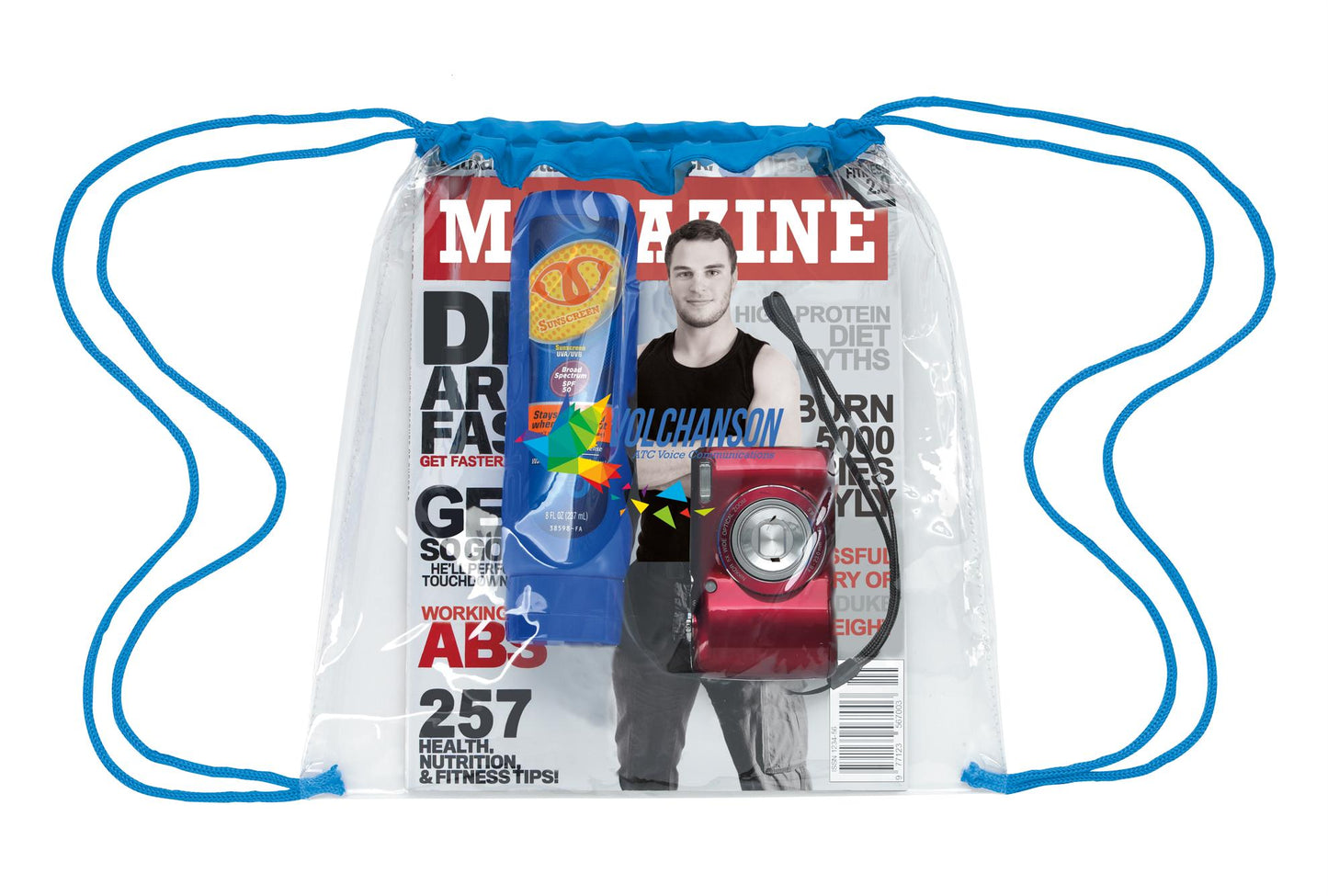 Front View of Black Good Value™ Clear Game Drawstring Backpack