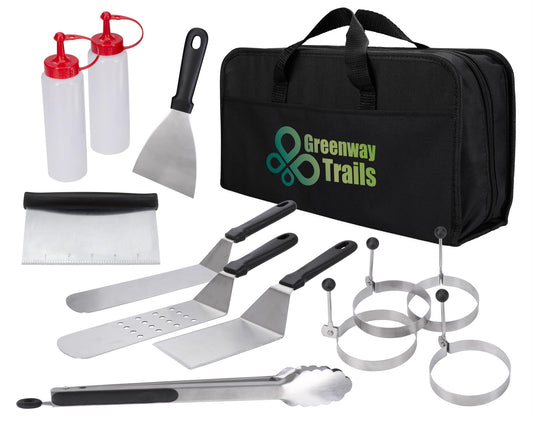 Front View of Black Griddle 12-Piece BBQ Set