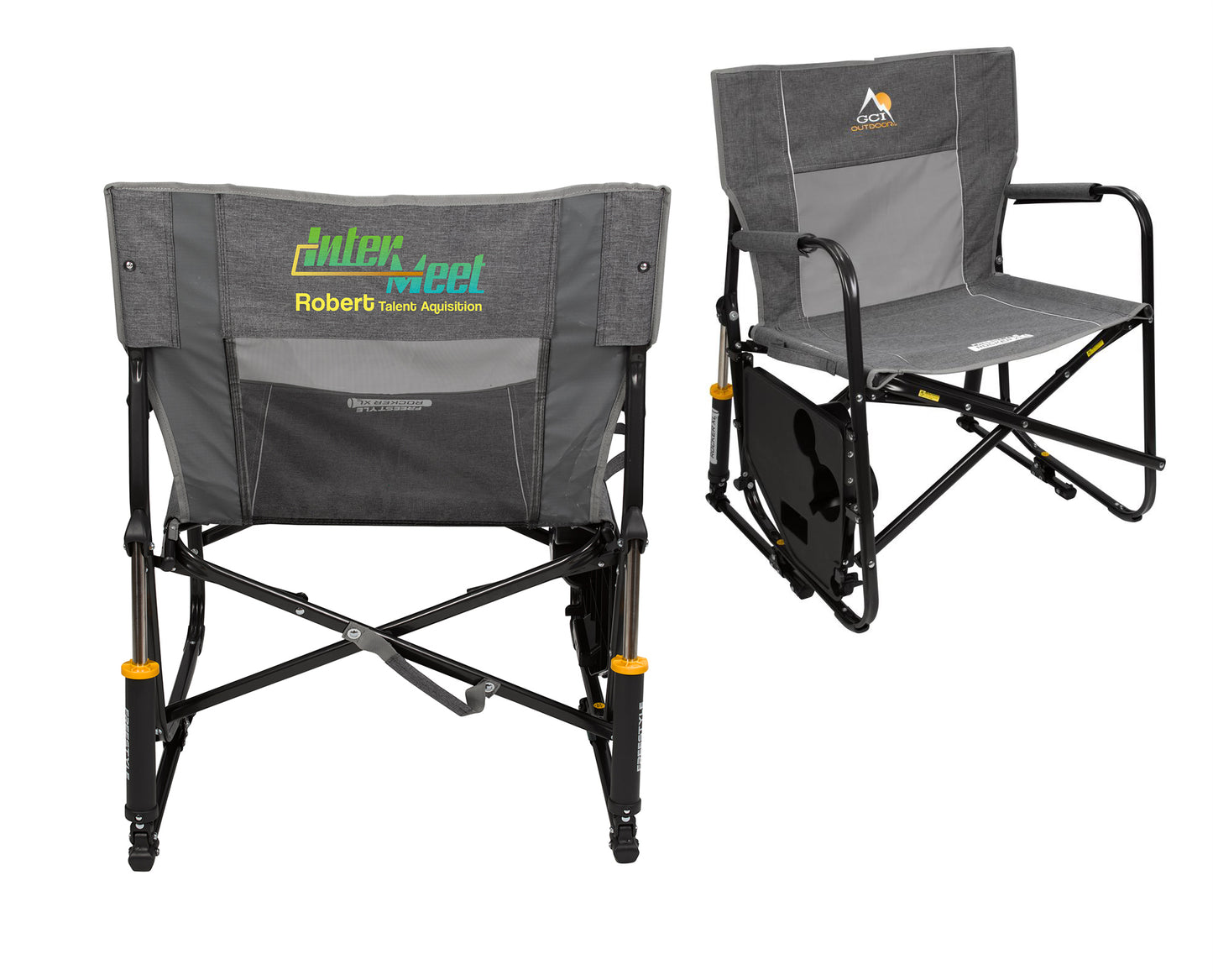 Rear View of Gray GCI Outdoor® Freestyle Rocker XL™ with Side Table