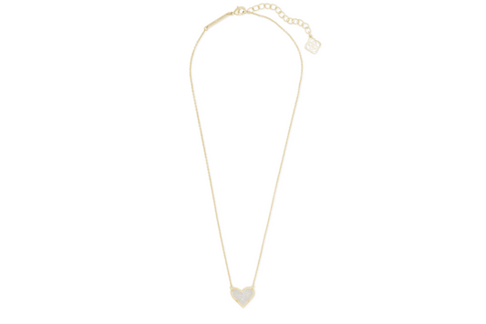 Kendra Scott Ari Heart Gold Pendant Necklace in Iridescent Drusy