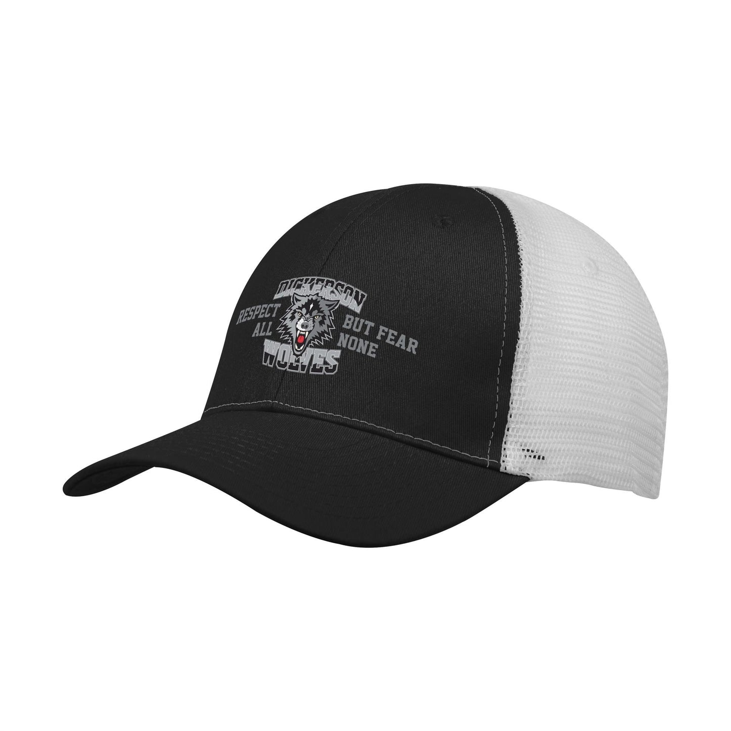 Front View of Black/Black/White Buttonless Mesh Back Cap