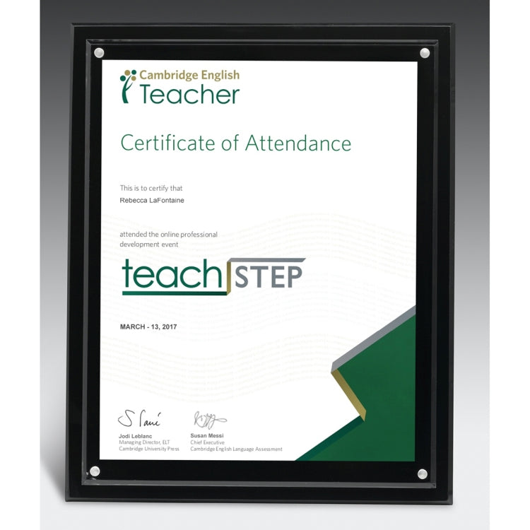 Magnetic Certificate Holder - Clear on Black - 8 1/2" x 11" Insert