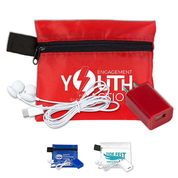 Red with unimprinted Red Wall Charger (#TK103R) "Verona" Tech Travel Accessory Kit