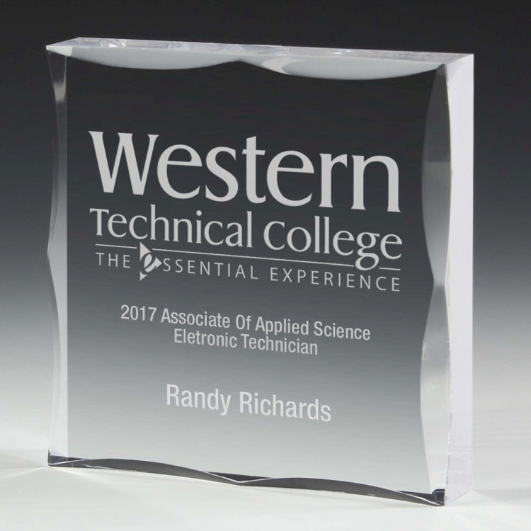 Screen Printed Scalloped Acrylic Paperweight Awards - 4” x 4” x 3/4”