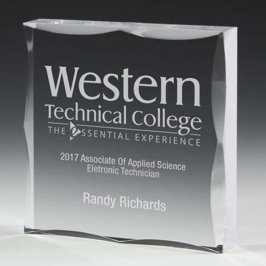 Laser Engraved Scalloped Acrylic Paperweight Awards - 4” x 4” x 3/4”