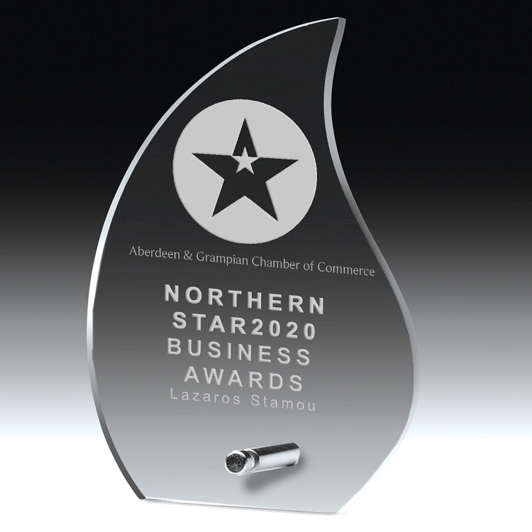 Flame Acrylic Award w/Chrome Base (5 5/8"x8"x1/2") - Screen Print