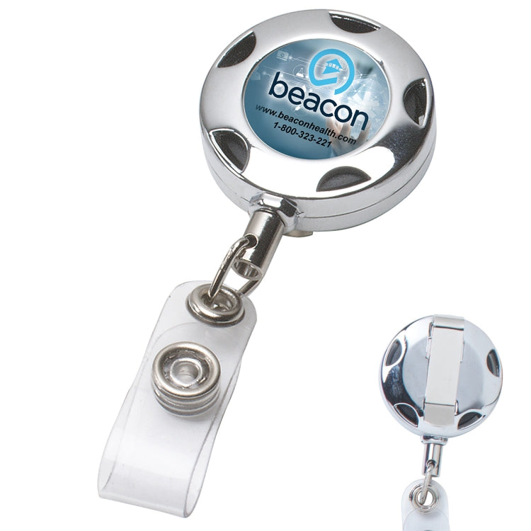 32" Cord Round Chrome Solid Metal Sport Retractable Badge Reel & Badge Holder
