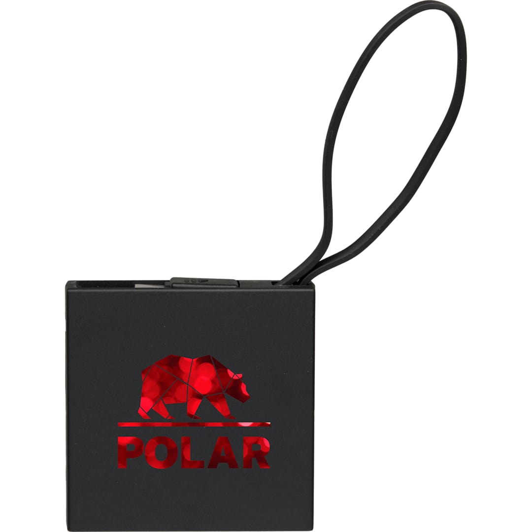 Front View of Black Recycled ABS 2000 mAh Power Bank with Type-C Cable
