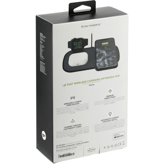 Front View of Black mophie® 3-in-1 Fabric Wireless Charging Pad