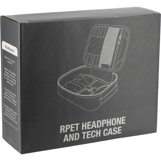 Front View of Black RPET Headphone and Tech Case