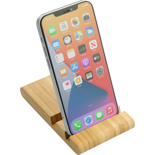 Front View of Natural Estand Bamboo Phone and Tablet Stand