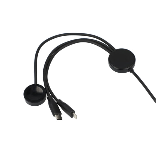 Front View of Black 5-in-1 Long Charging Cables with iWatch Charger