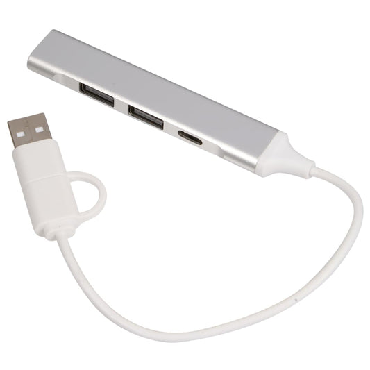 Front View of Silver Aluminum 4-Port USB-A and C Hub