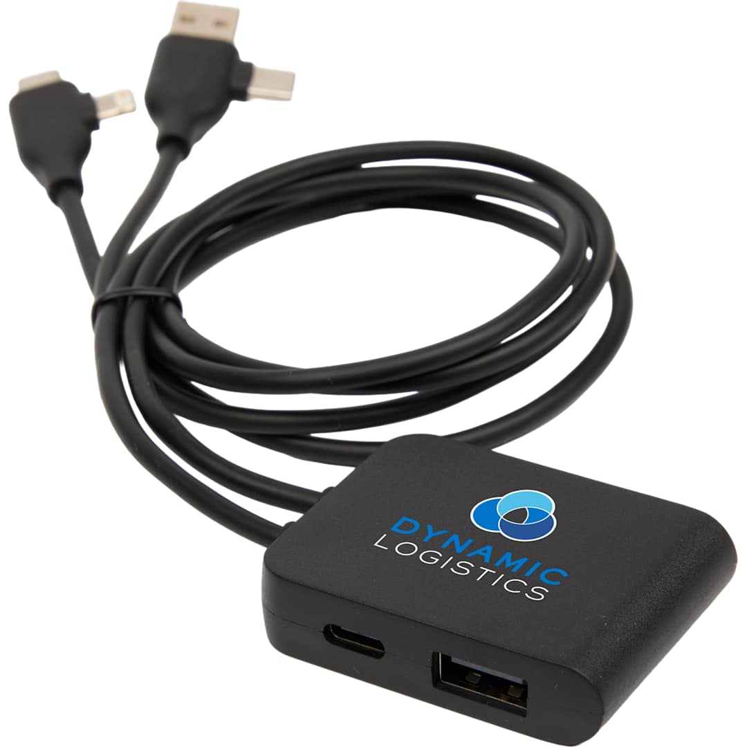 Black 5-IN-1 Charging Cable with USB-A/C Hub