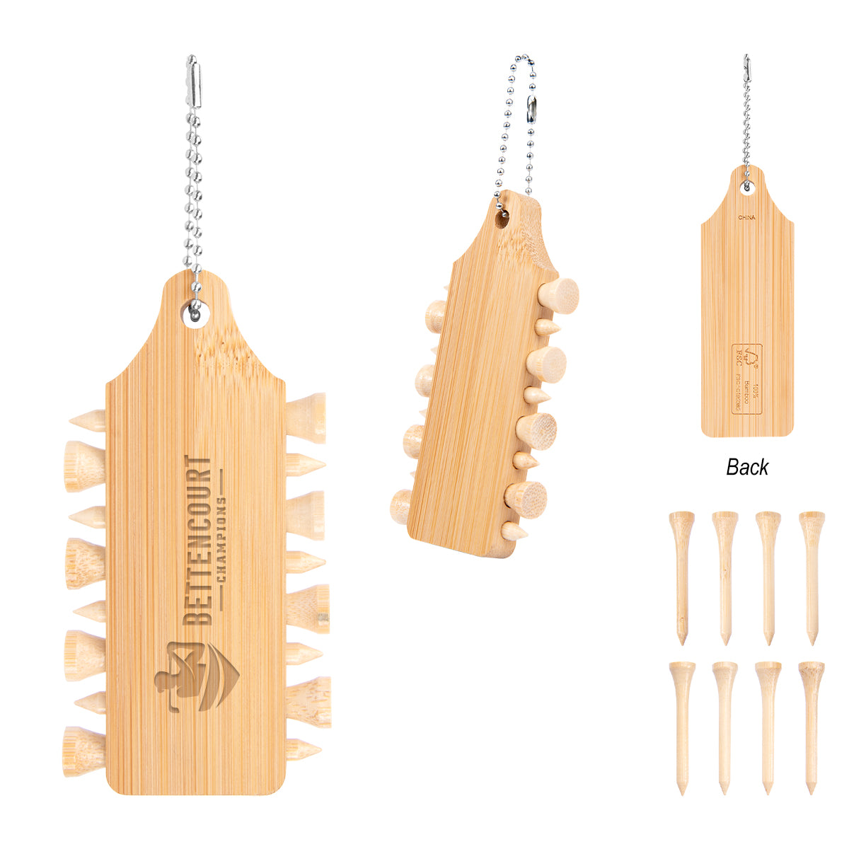 Bamboo Golf Tee Set Keychain