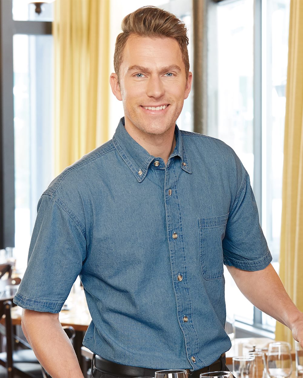 Men's Denim Short Sleeve Shirt - 0211