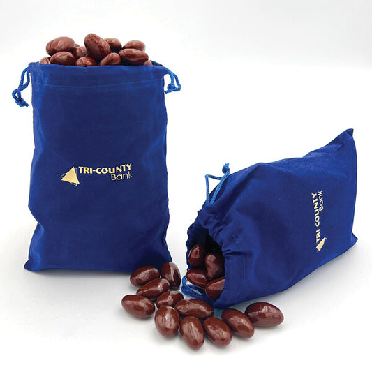 SALE - Chocolate Covered Almonds in Blue Velour Gift Bag