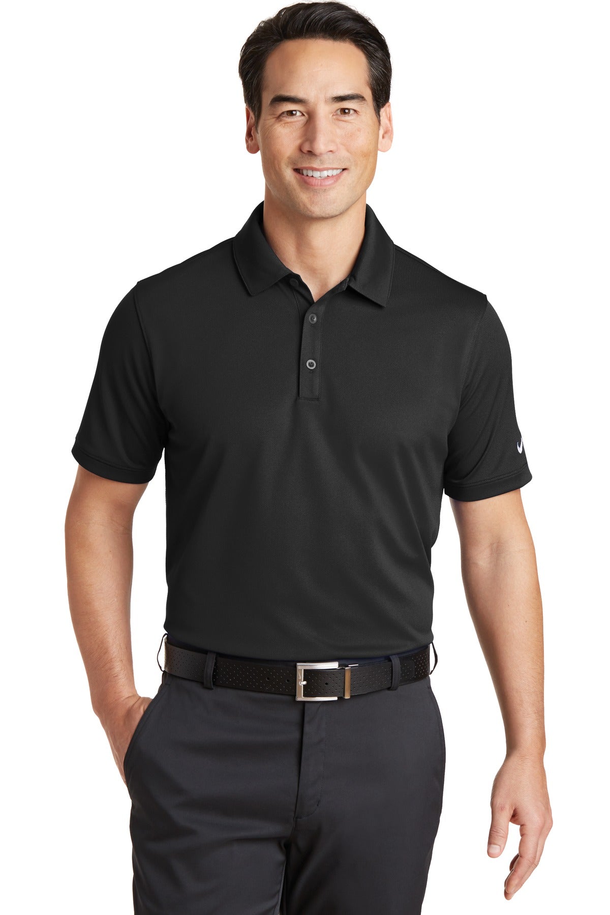 Front View of Black Nike Dri-FIT Solid Icon Pique Modern Fit Polo. 746099 - XS