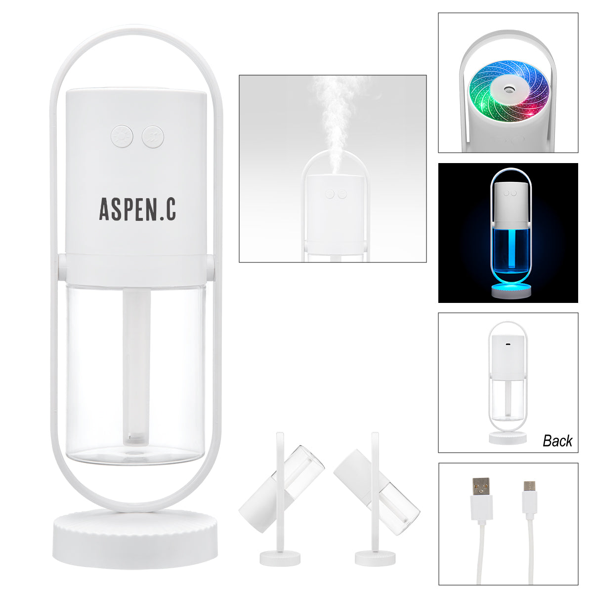 WHITE Rotating Light-Up Humidifier