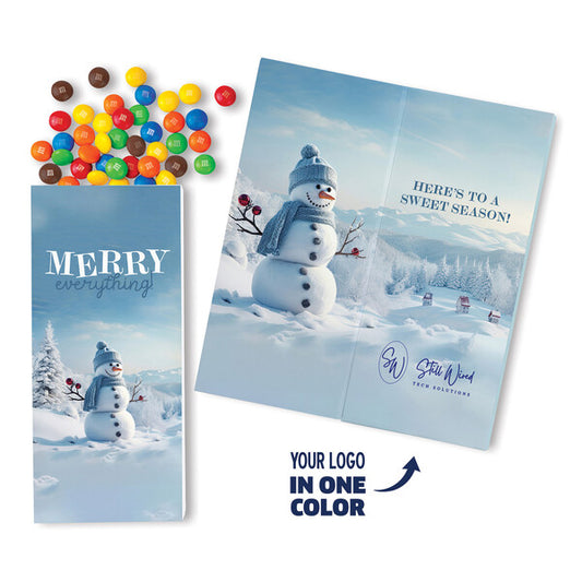 One Color Foil-Stamped Stock Snowman Sweeter Cards with Candy Coated Chocolate Bitz