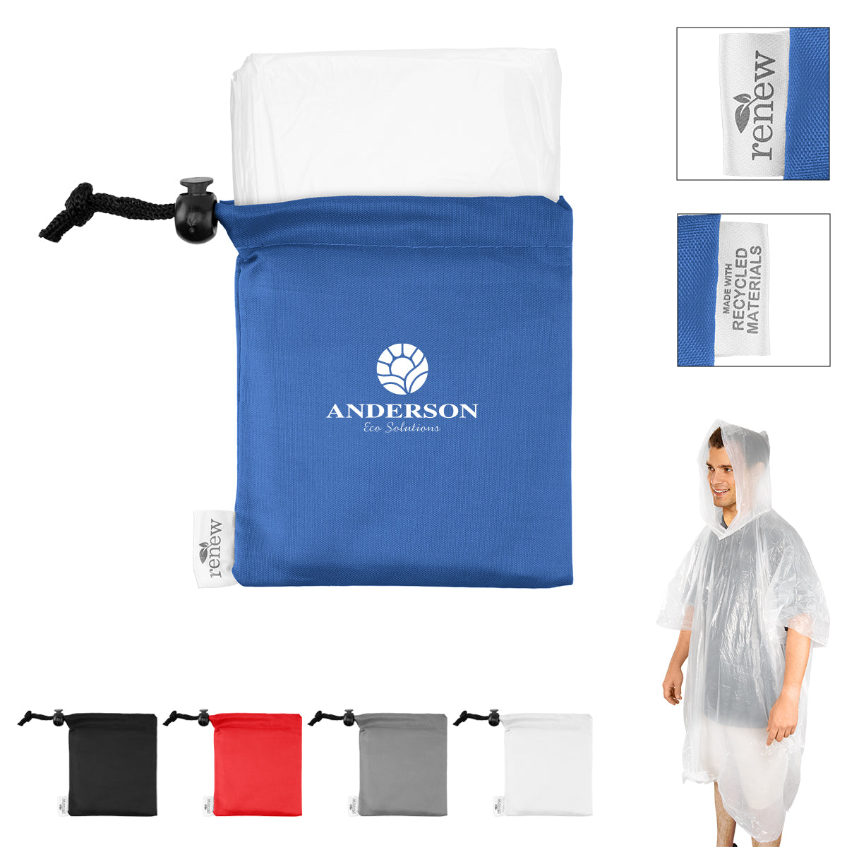 BLACK PE Poncho With rPET Pouch