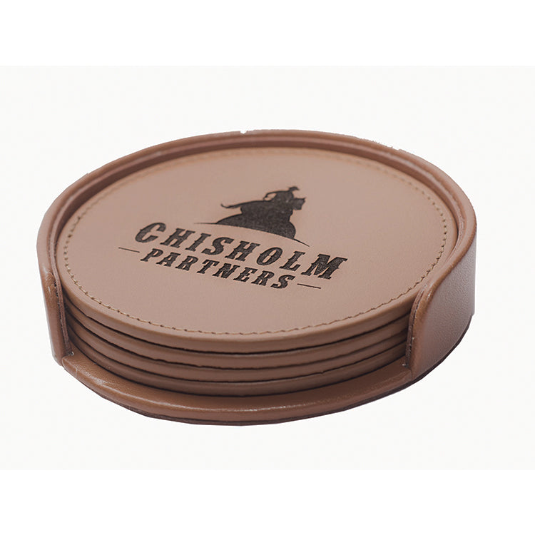 Genuine Brown Leather Coaster set with 4 single coasters