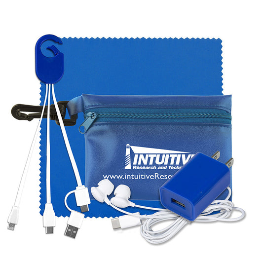 "Miramar" Mobile Tech Earbud and Charging Kit in Translucent Carabiner Zipper Pouch