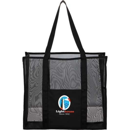 Front View of Black Large Mesh Beach Tote