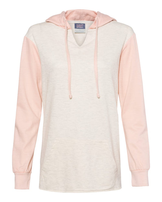 Women’s French Terry Hooded Pullover with Colorblocked Sleeves - W20145