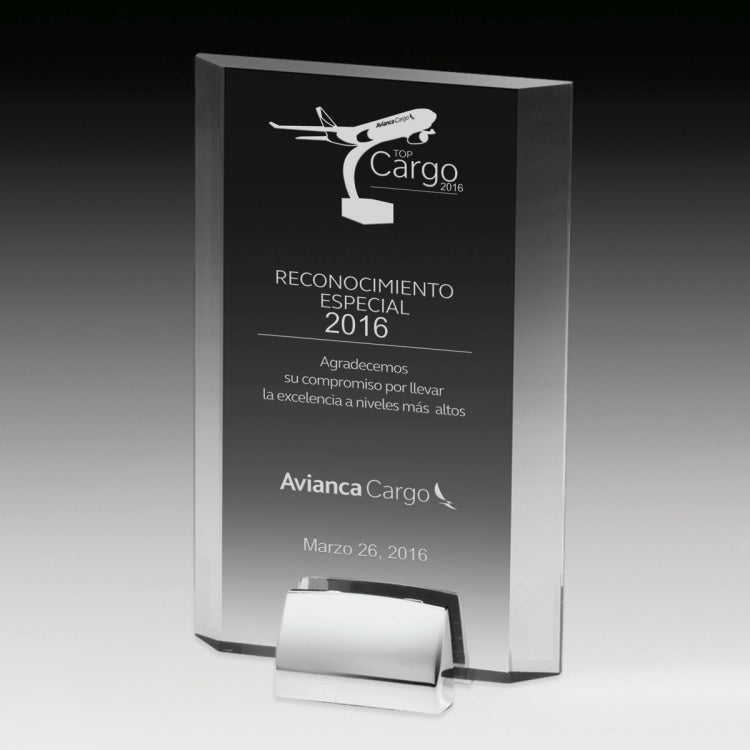 Rectangular Beveled Award w/ Chrome Base (5" x 7 3/4" x 3/4") - Screen Printed