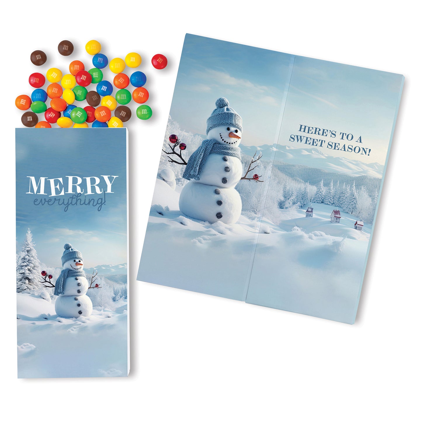 One Color Foil-Stamped Stock Snowman Sweeter Cards with Candy Coated Chocolate Bitz