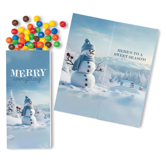 One Color Foil-Stamped Stock Snowman Sweeter Cards with Candy Coated Chocolate Bitz