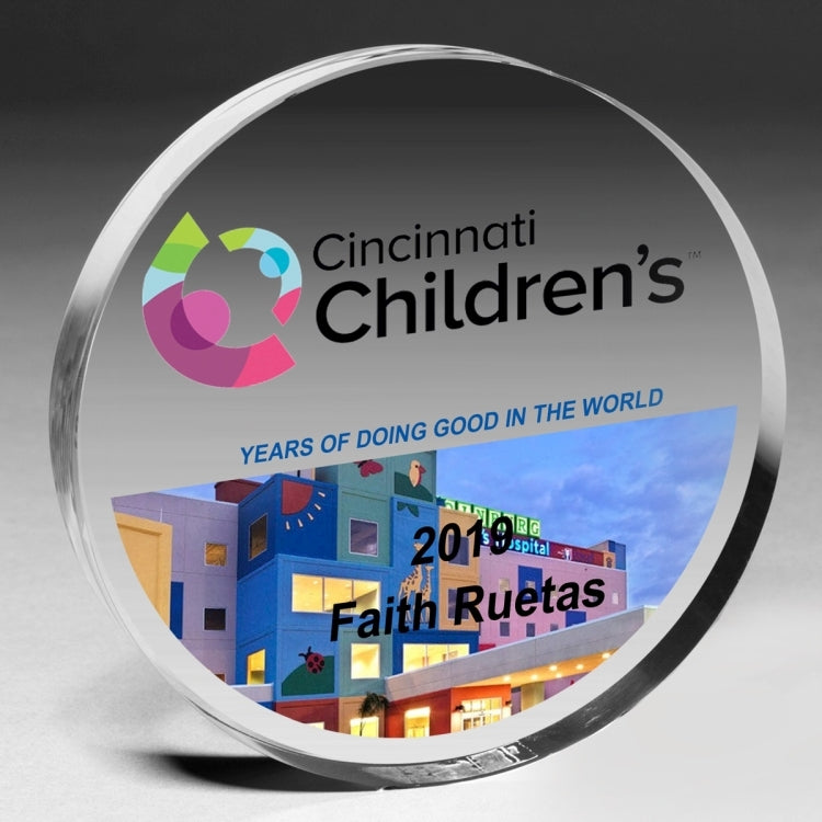 Laser Engraved Circle Paperweight - 4” dia x 3/4”