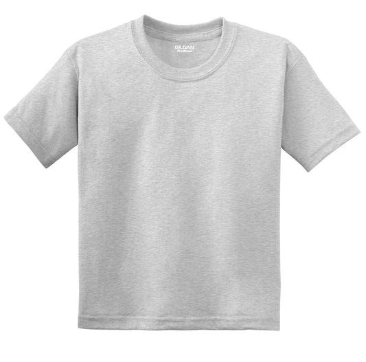 Front View of Ash Gildan Youth DryBlend 50 Cotton/50 Poly T-Shirt. 8000B - XS