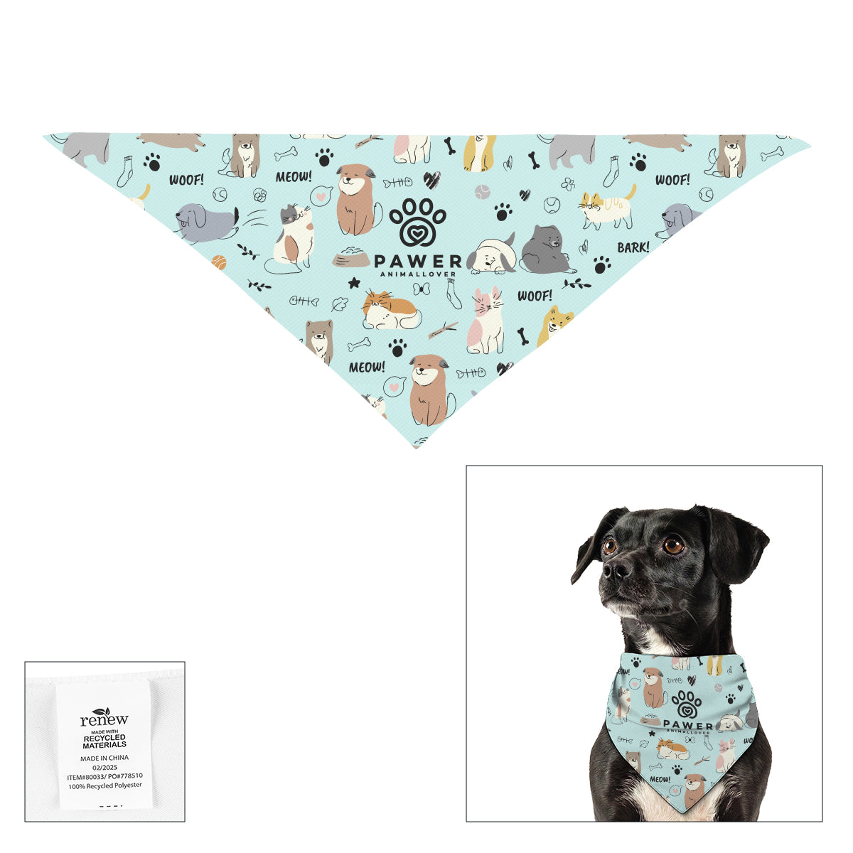 WHITE Full Color Small Triangle rPET Pet Bandana