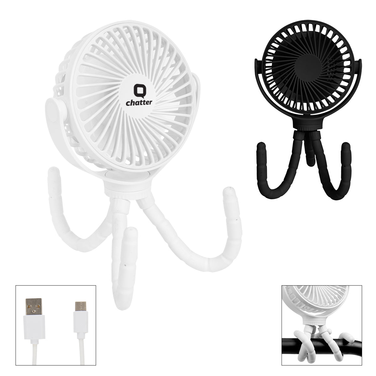 BLACK Portable Rechargeable Fan With Flexible Tripod