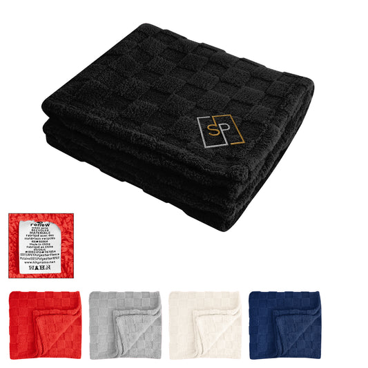 BLACK rPET Checkered Sherpa Blanket
