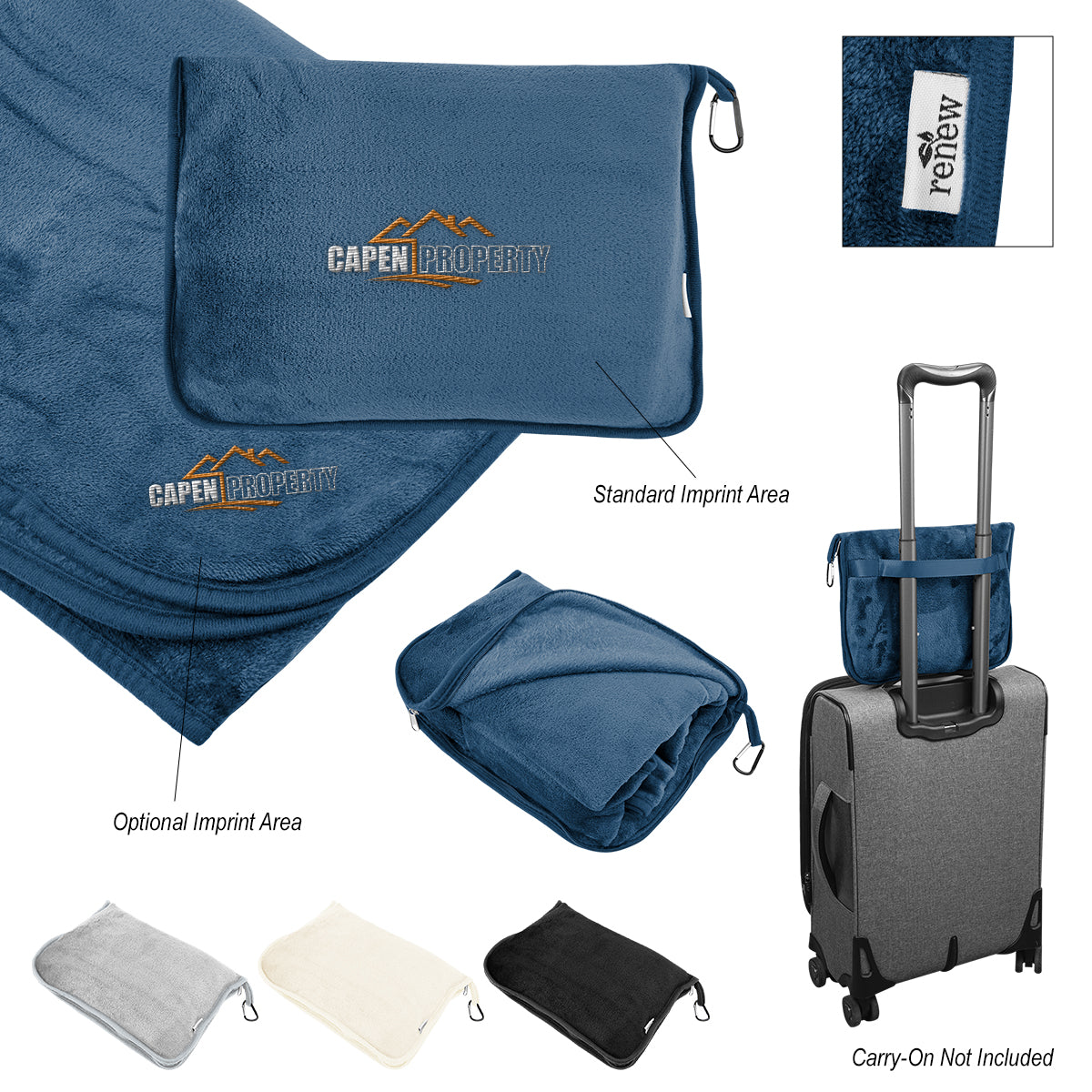 BLACK En Route rPET Travel Blanket With Trolley Pillow Pouch