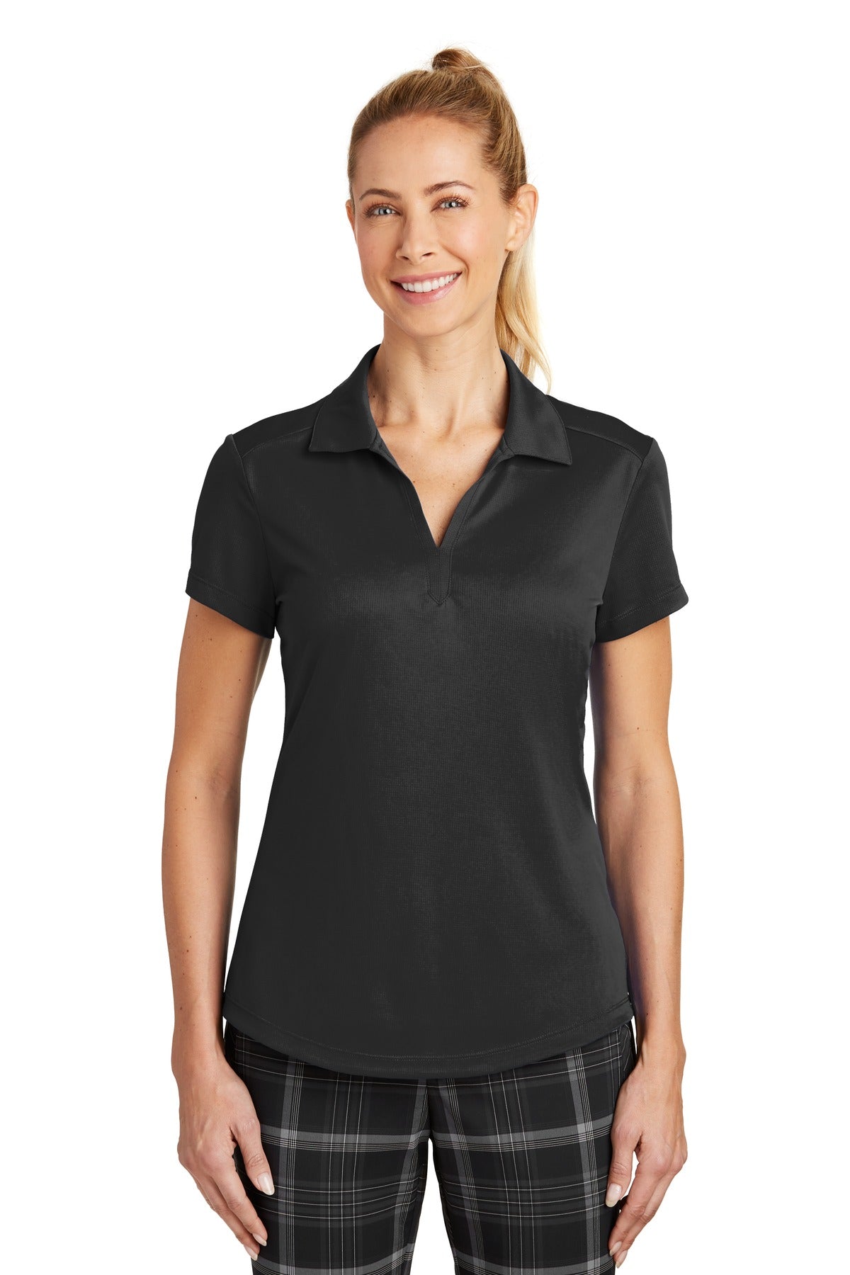 Front View of Black Nike Women's Dri-FIT Legacy Polo. 838957 - S