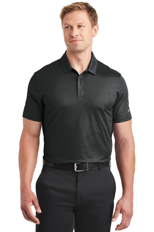 Front View of Black Nike Dri-FIT Embossed Tri-Blade Polo. 838964 - XS