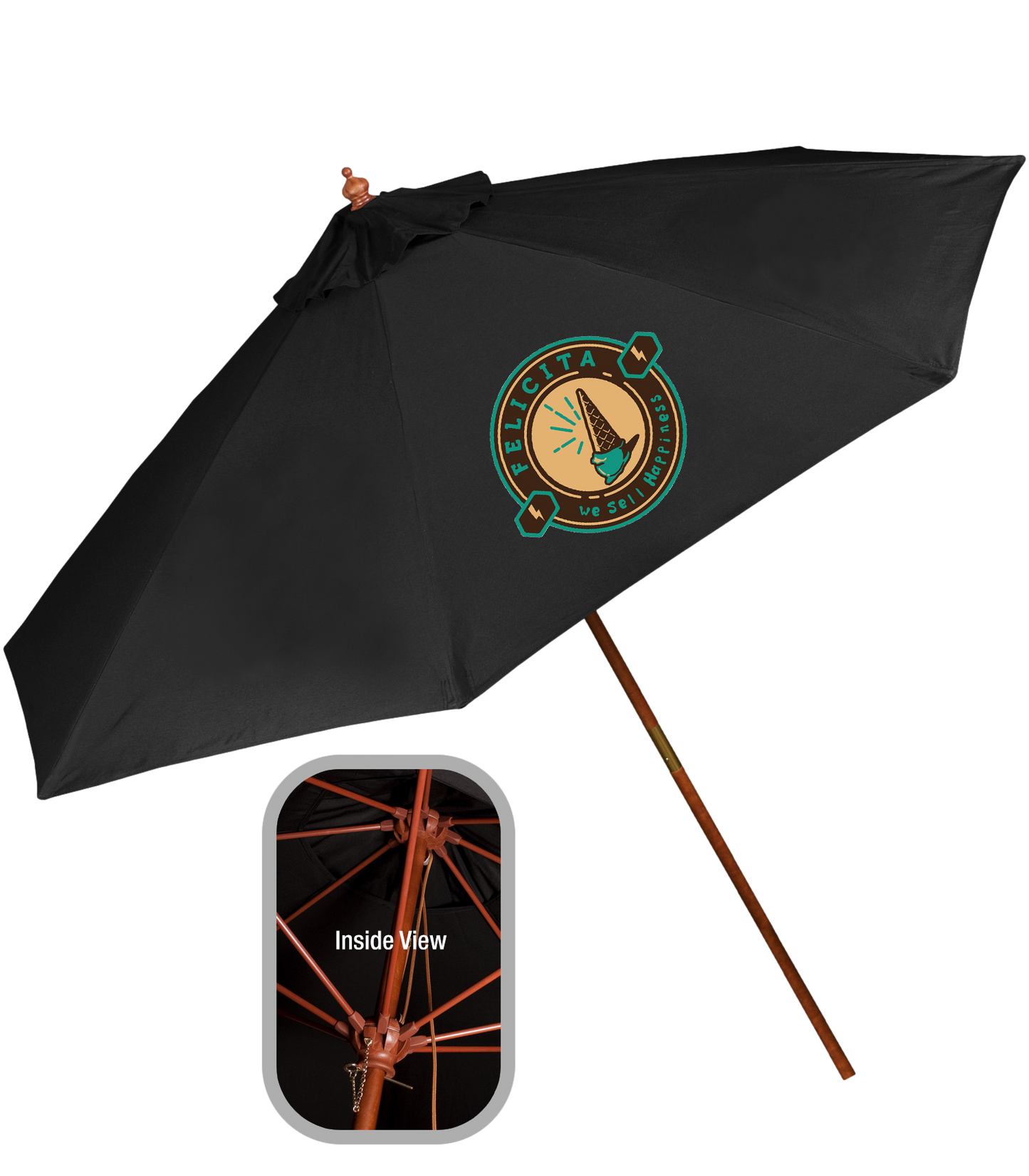 Black 9' Wooden Market Umbrella